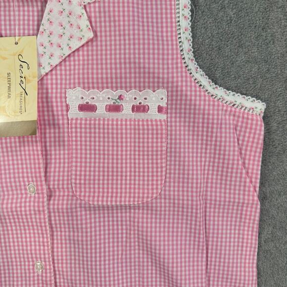 Secret Treasures Gingham Pajama Top Women's Small Pink Cottagecore Sleeveless - Picture 3 of 7